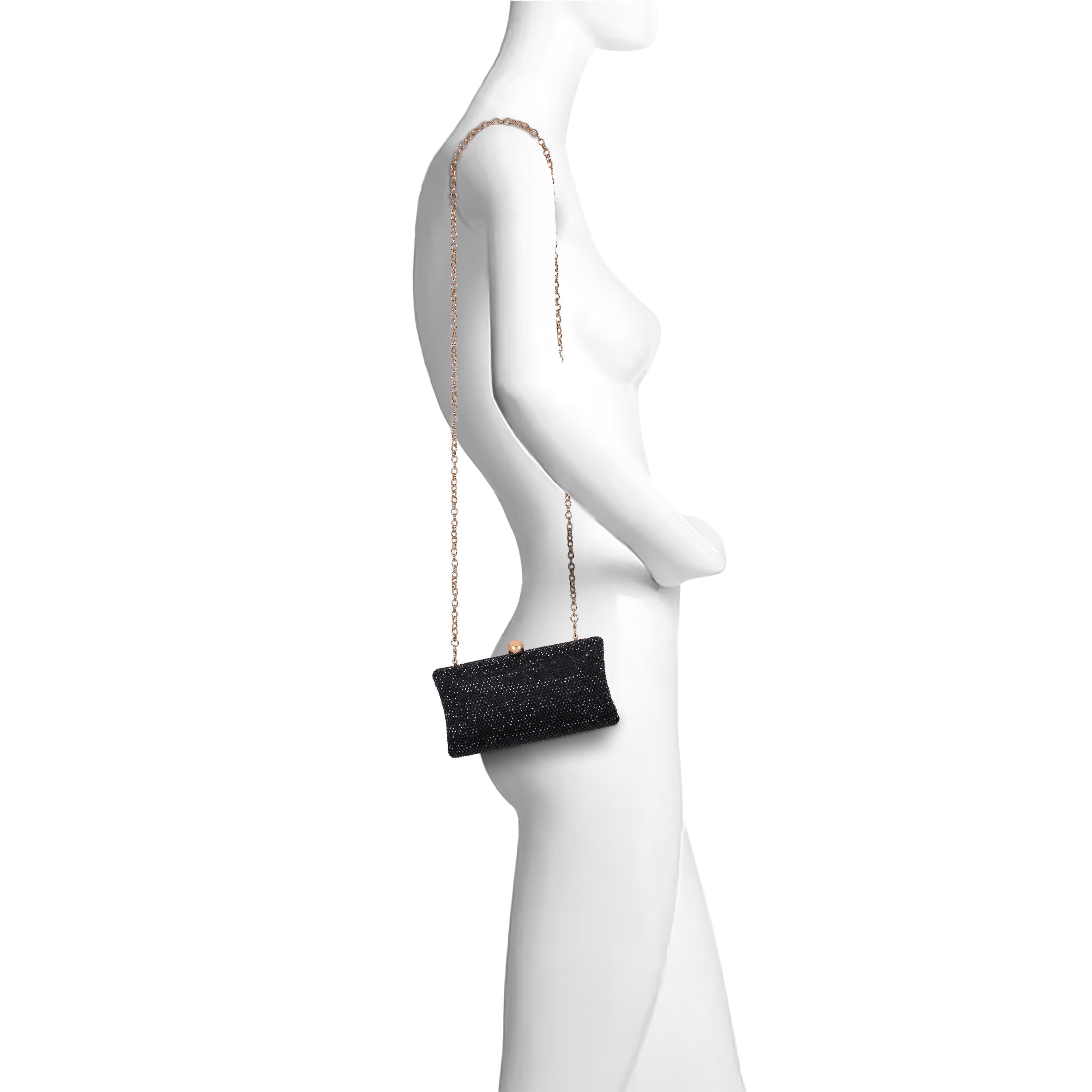 Nia Fully Crystal Beveled Minaudiere, Alternate, color, Black