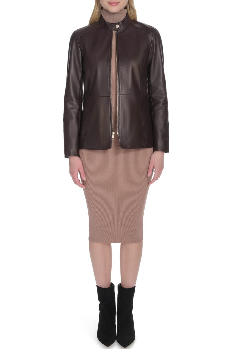 Leather Biker Jacket, Alternate, color, DARK ESPRESSO