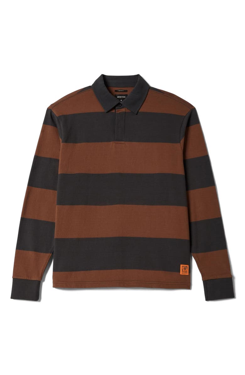 Brixton Union Long Sleeve Stripe Rugby Polo, Alternate, color, Washed Black/ Pinecown Brown