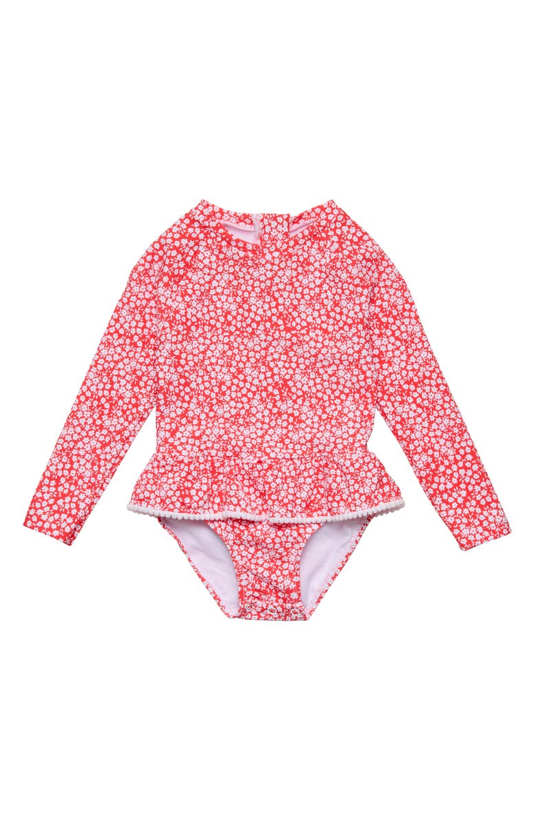 Snapper Rock Ditsy Bloom UPF 50+ One-Piece Rashguard Swimsuit, Main, color, Red