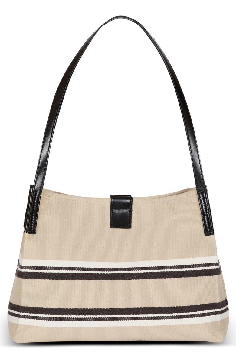 Balmain Small Release Shopper bag in canvas and calfskin, Alternate, color, Beige
