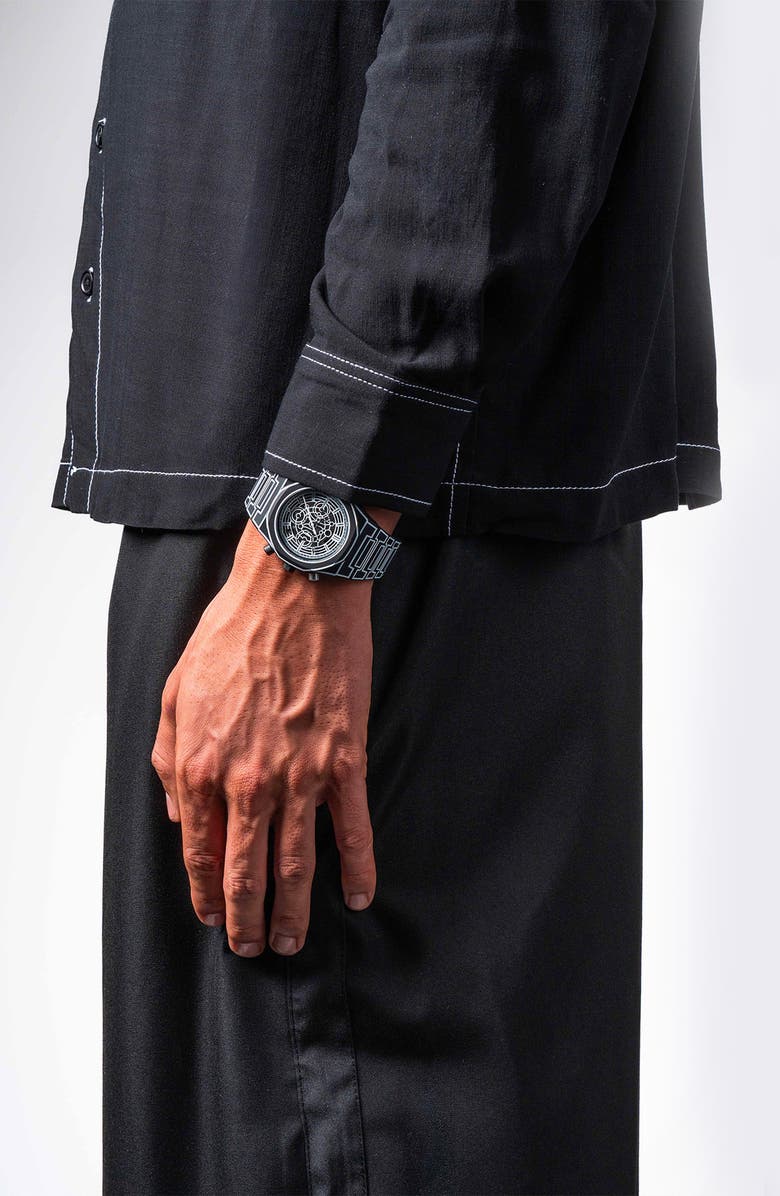 D1 Milano Sketch Skeleton Chronograph Bracelet Watch, 40.5mm, Alternate, color, Black