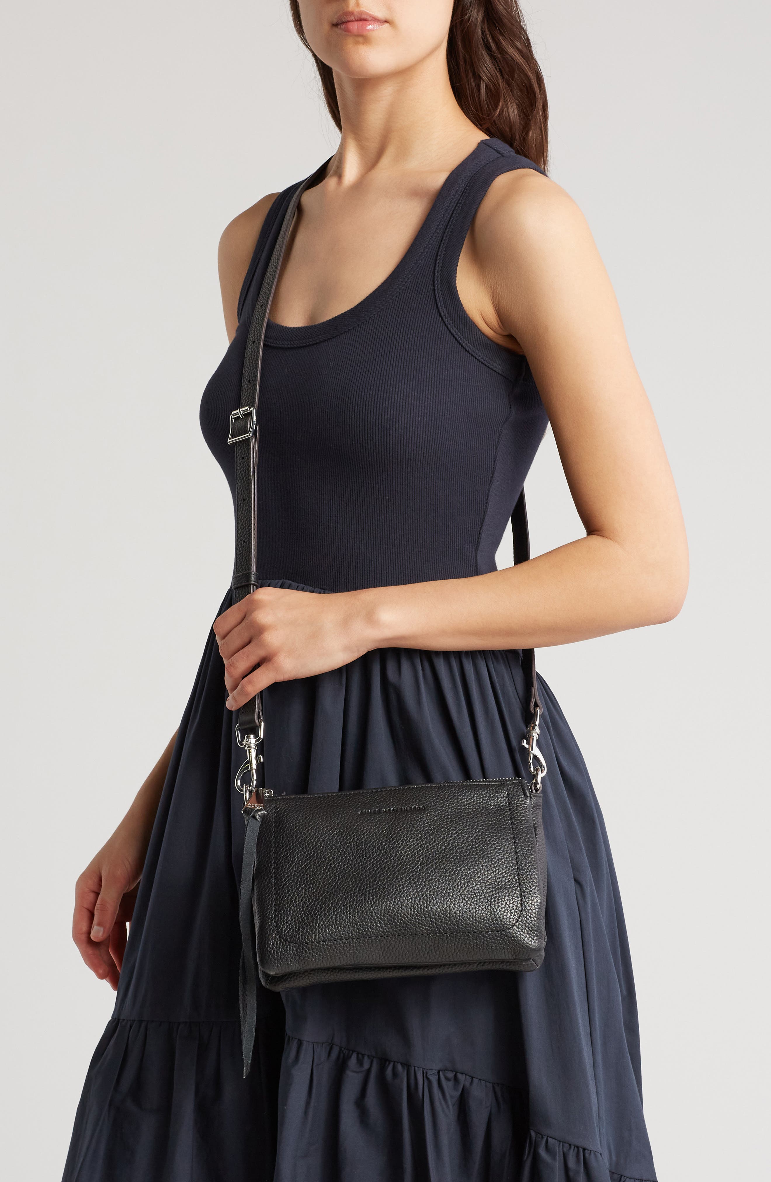 AIMEE Madrid Leather Crossbody Bag, Alternate, color, Black With Silver