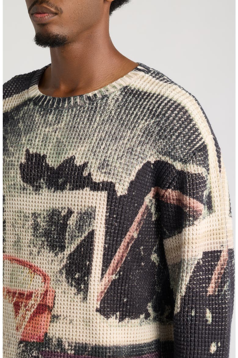 Break the Backboard Waffle Knit Sweater, Alternate, color, BLACK MULTI