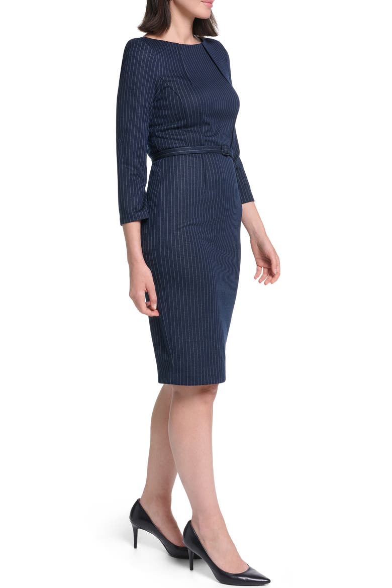 Tailored Belted Sheath Dress, Alternate, color, INDIGO/ PLATINUM