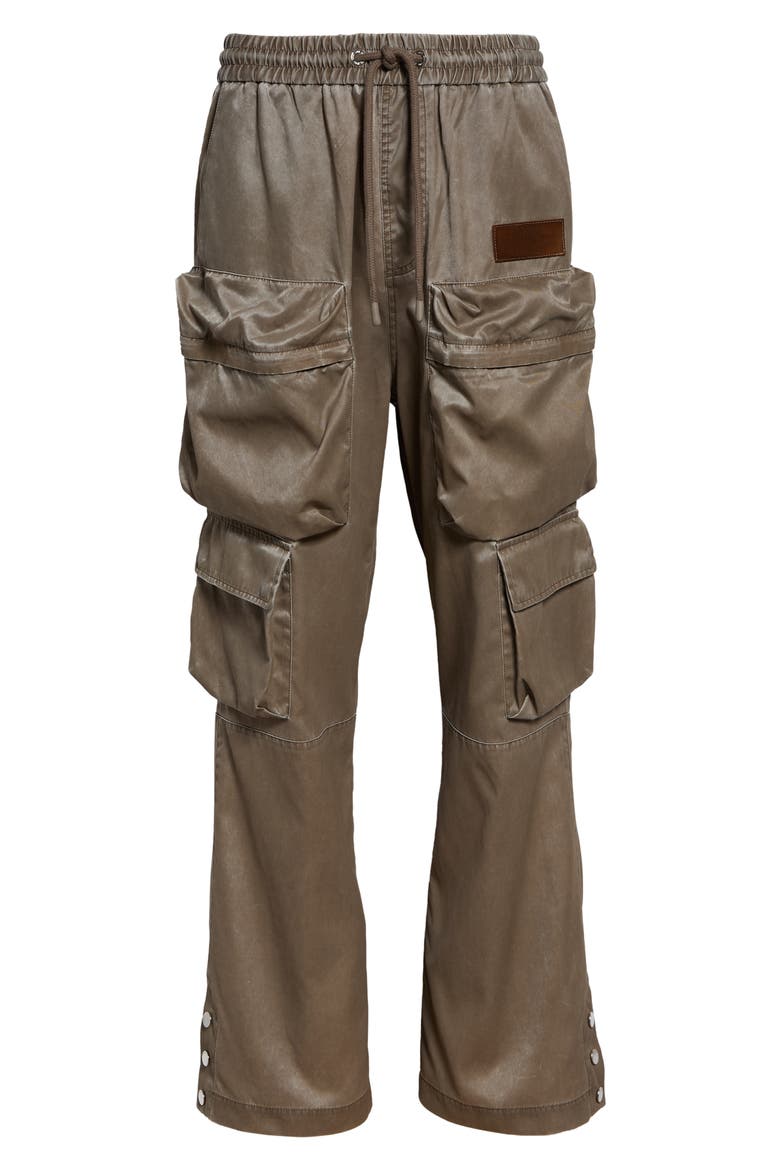 Drawstring Faux Leather Cargo Pants, Main, color, ESPRESSO