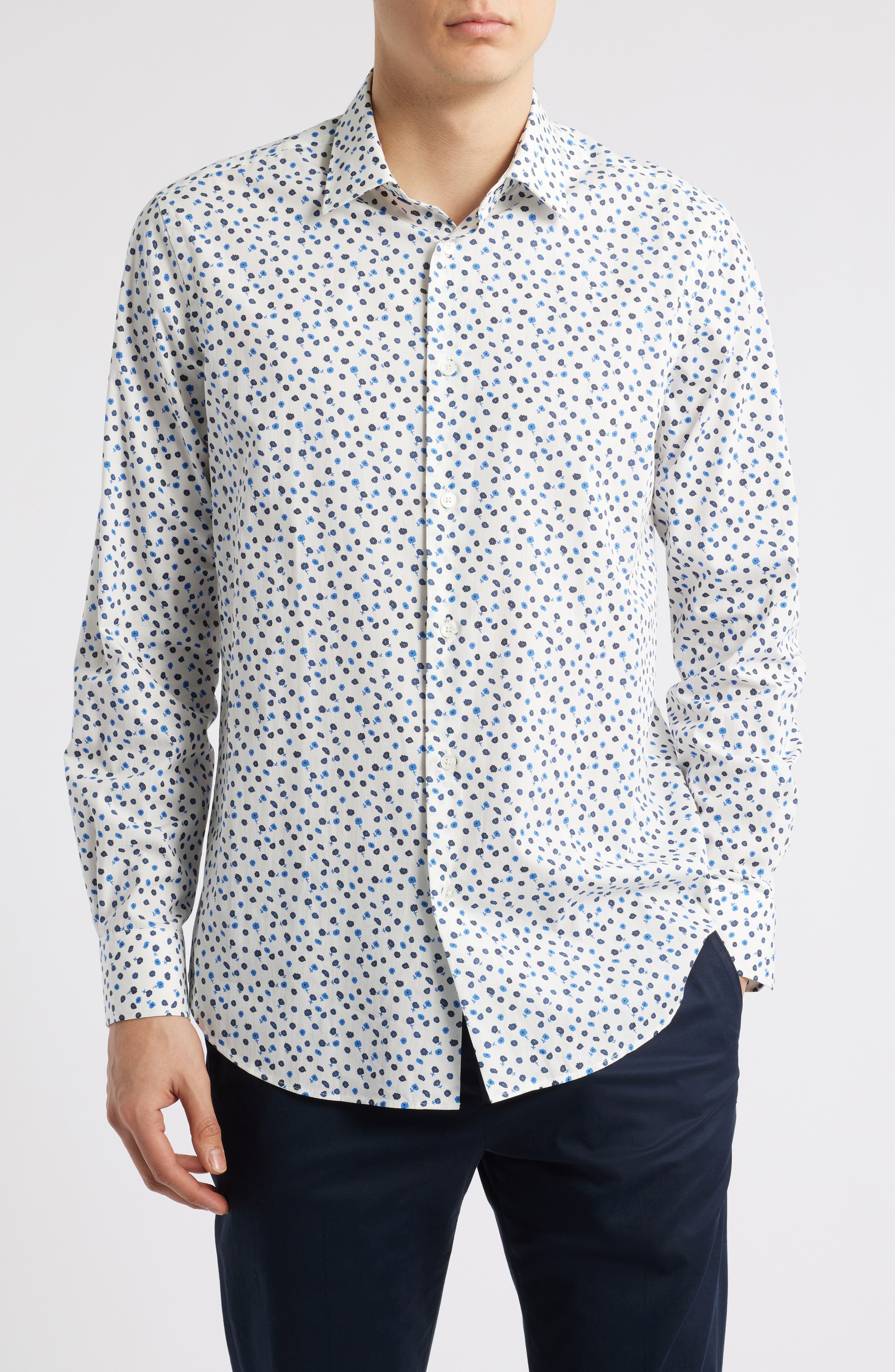 Paul Smith London Tailored Fit Floral Organic Cotton Dress Shirt
