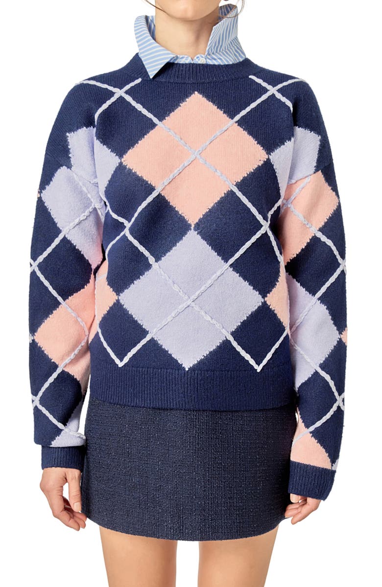 English Factory Argyle Sweater, Alternate, color, Navy Multi