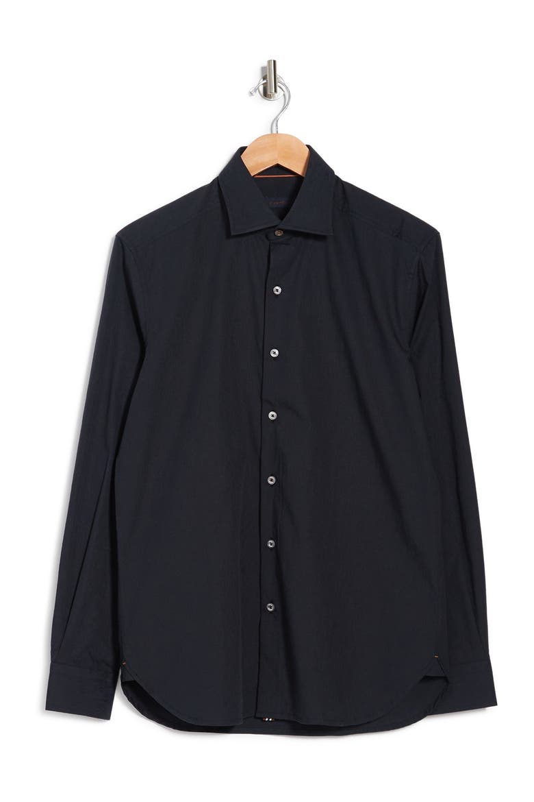 Milano Tailored Fit Jacquard Button-Up Shirt, Alternate, color, BLACK