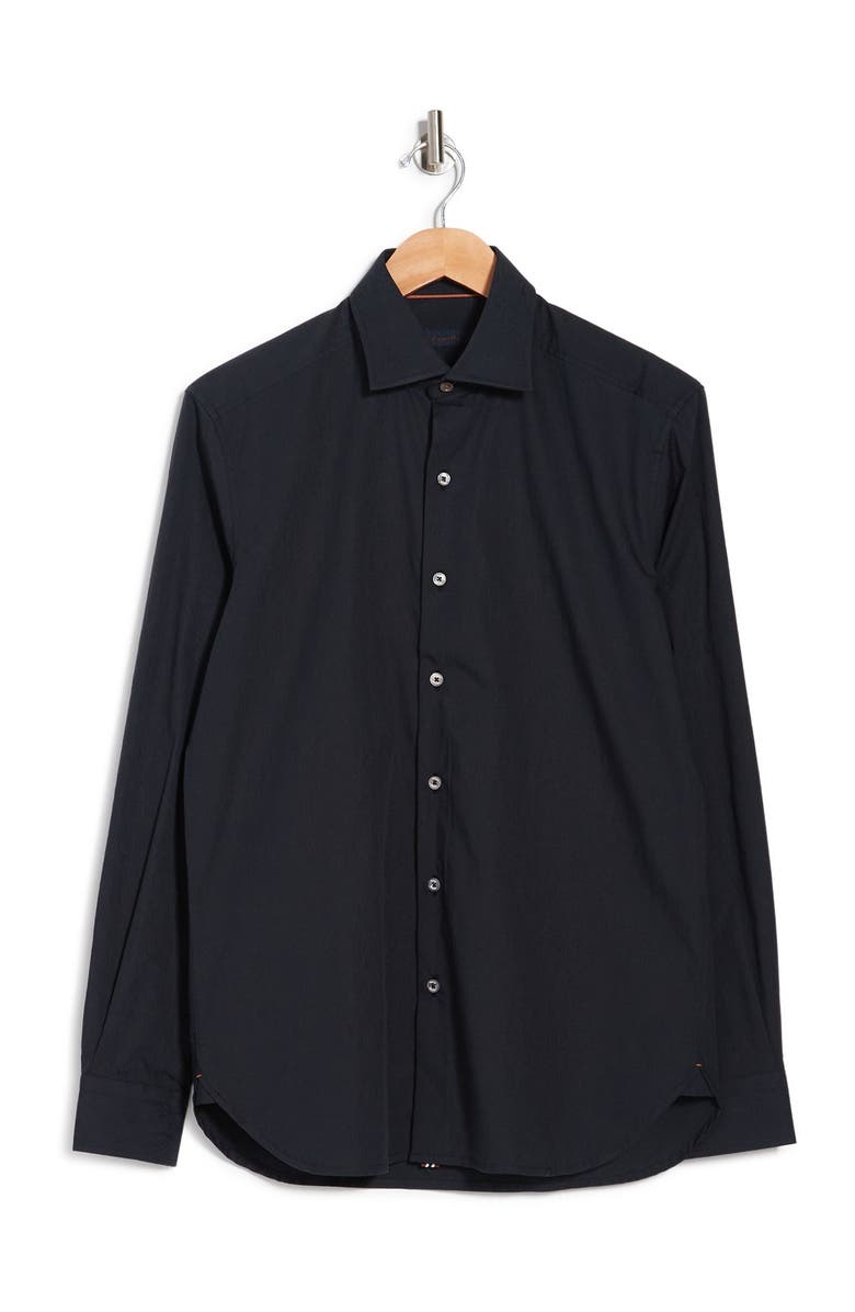 Zanella Milano Tailored Fit Jacquard Button-Up Shirt, Alternate, color, Black