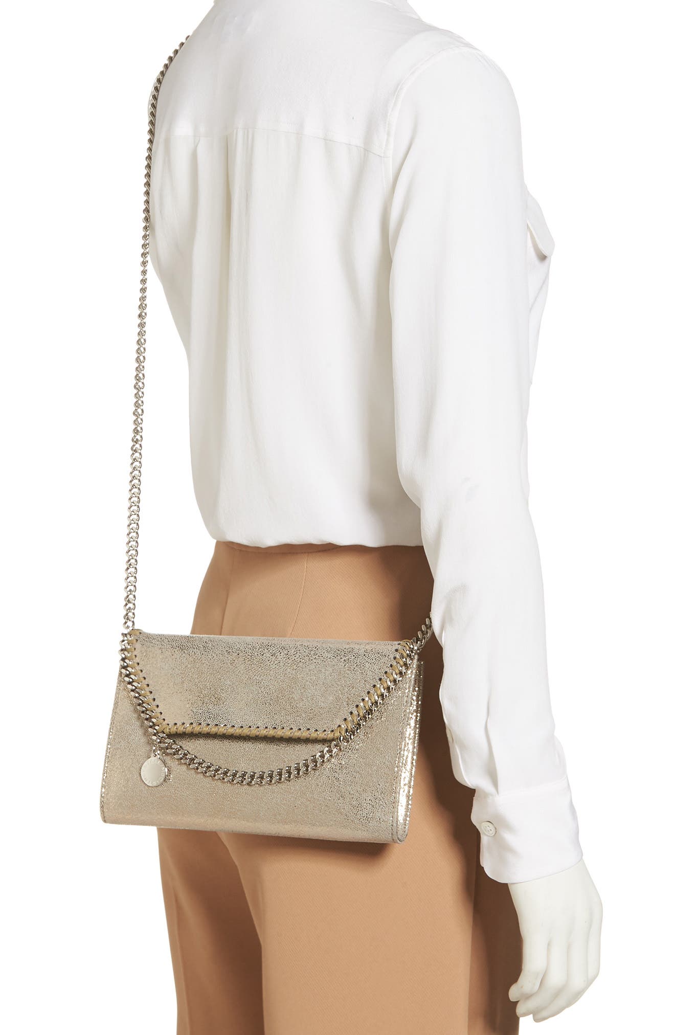 Stella McCartney Mini Falabella Metallic Faux Leather Crossbody Bag, Alternate, color, 