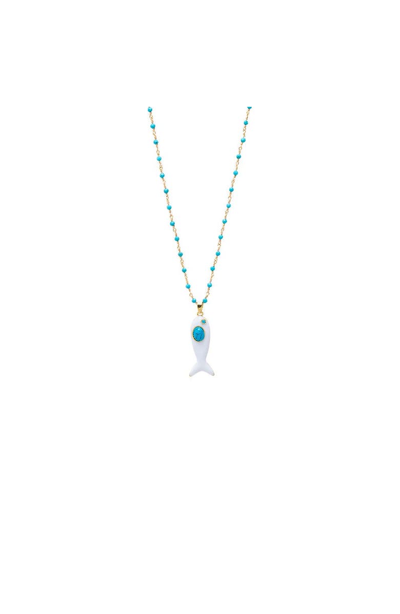 BY ADINA EDEN Enamel White /Turqoise Fish Charm Extra Long Necklace, Main, color, Turquoise
