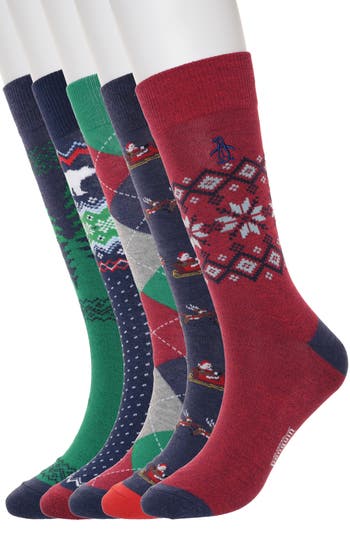 Original Penguin 5-pack Holiday Fair Isle Crew Socks In Red