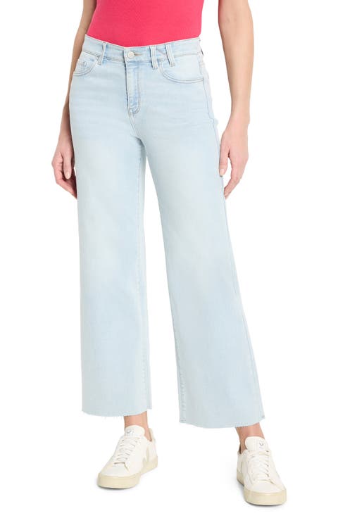 Weekend Raw Hem Ankle Wide Leg Jeans (Bluestone)