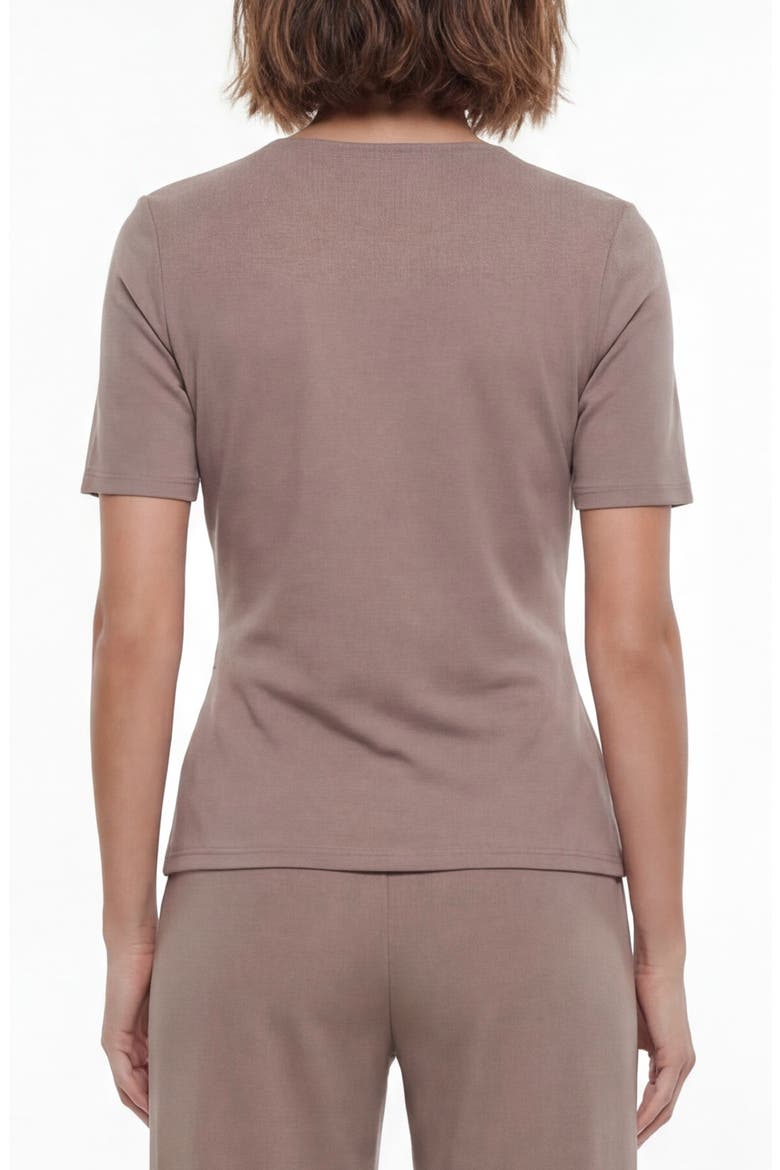Cappuccino Short Sleeve Faux Wrap Top, Alternate, color, CAPPUCCINO
