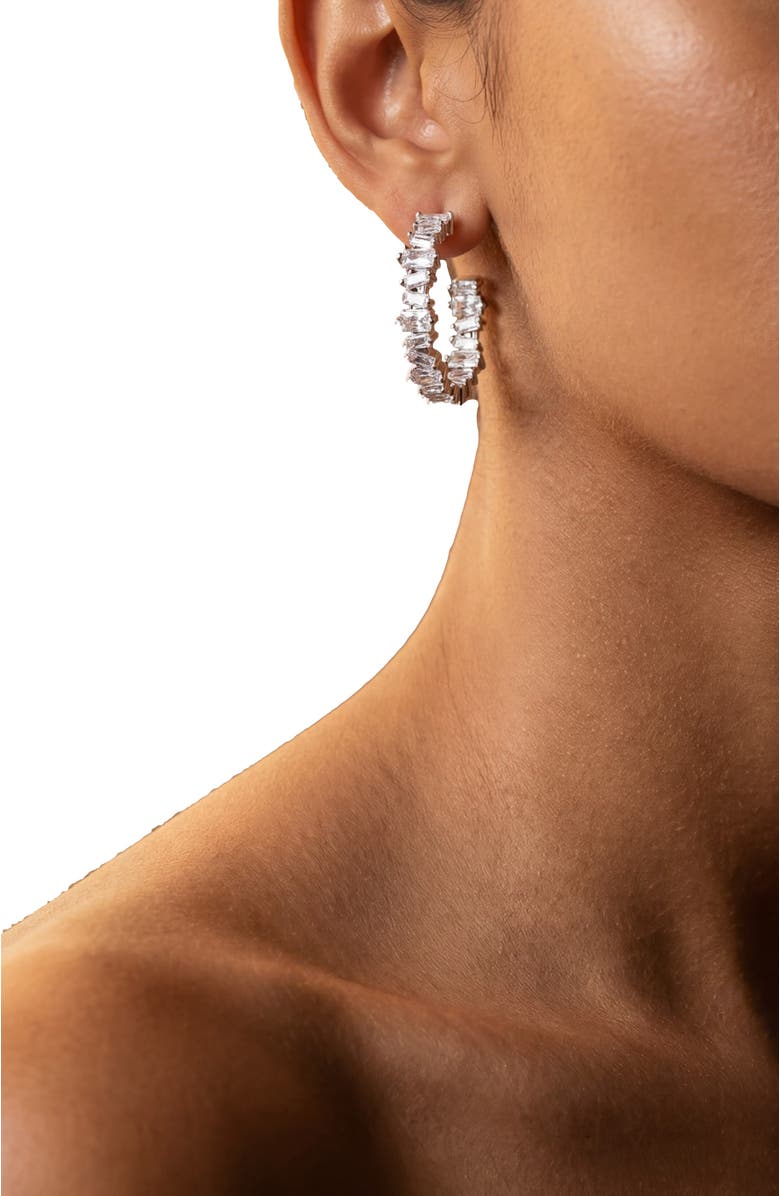 Ora Ana The Clarity Hoop Earrings, Alternate, color, Silver/White Cz