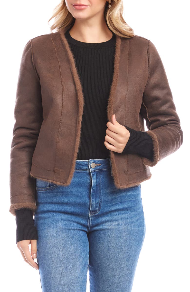 Karen Kane Reversible Faux Suede & Faux Shearling Jacket, Main, color, Brown