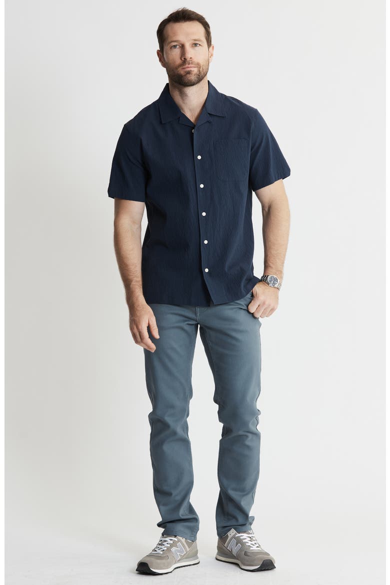 Suffolk Seersucker Camp Shirt, Alternate, color, NAVY