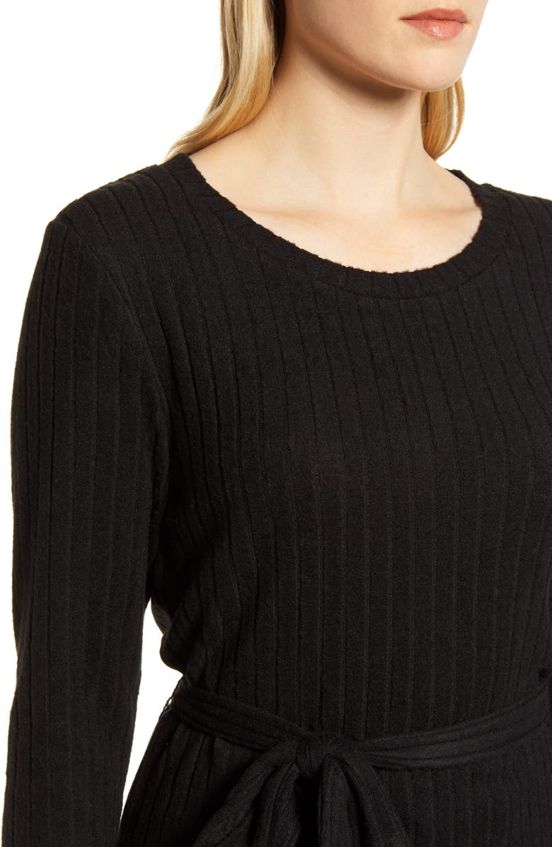 Bobeau Ribbed Knit Cozy Belted Top, Alternate, color, 