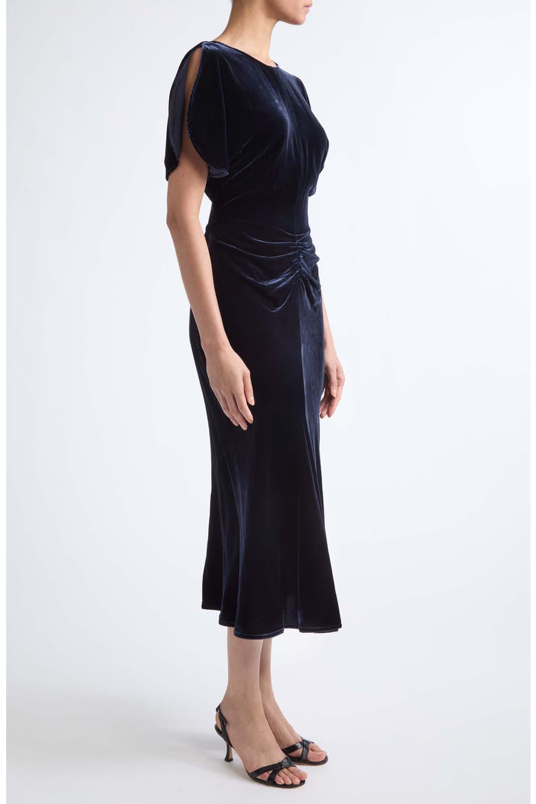 Bela Velvet Midi Dress, Alternate, color, NAVY
