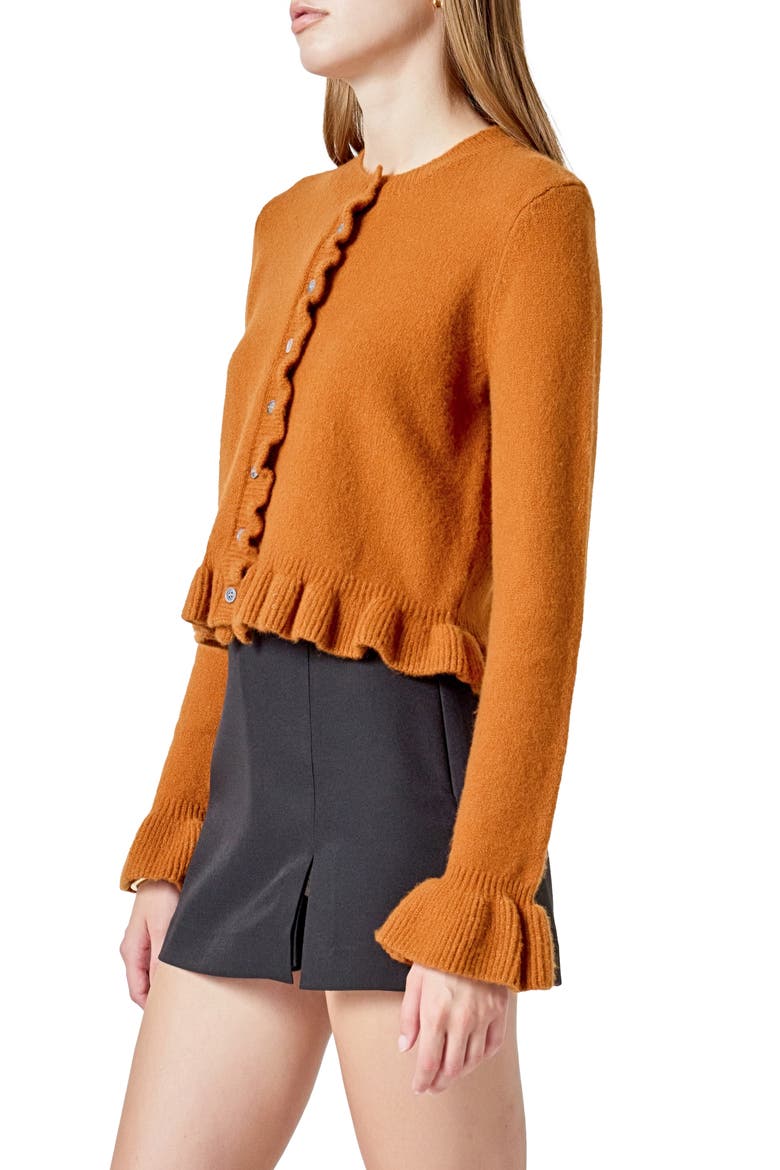 Ruffle Crop Cardigan, Alternate, color, BURNT ORANGE