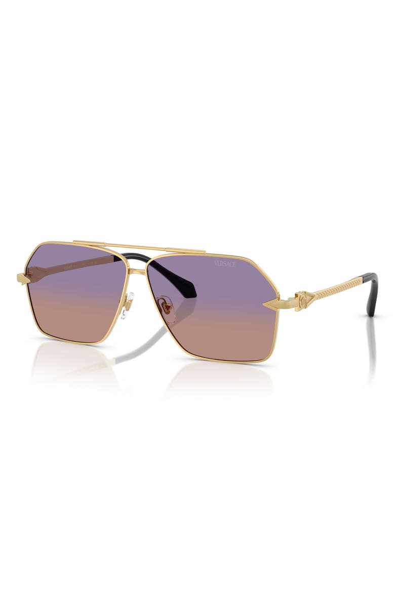 Versace 63mm Pilot Sunglasses, Alternate, color, Gold / Orange Violet