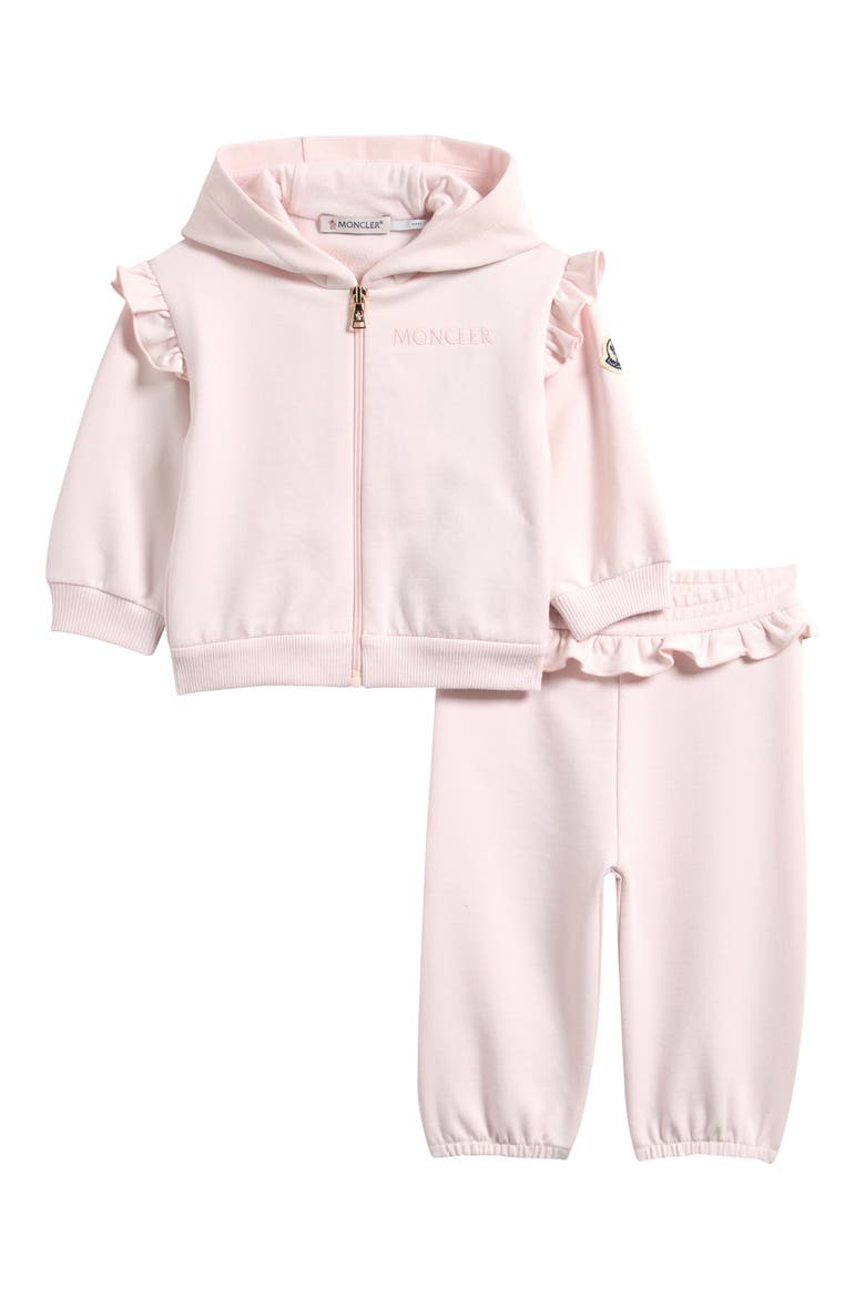 Kids' Ruffle Trim Zip-Up Hoodie & Sweatpants Set, Main, color, PINK