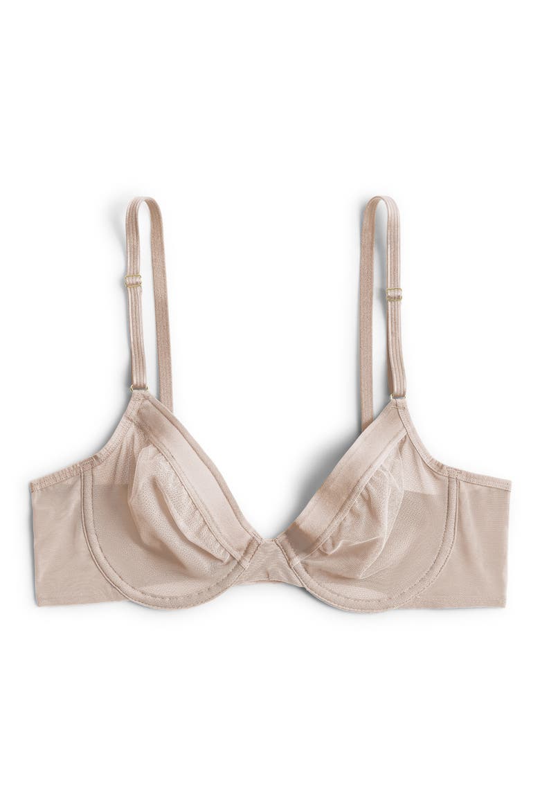 Underwire Unlined Mesh Plunge Bra, Alternate, color, CHAI