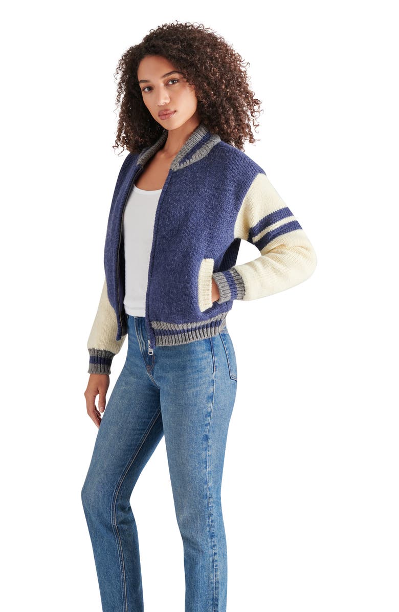 Steve Madden Fernando Varsity Sweater, Alternate, color, Marine