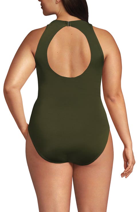 Tugless High Neck Portrait Back One Piece Swimsuit