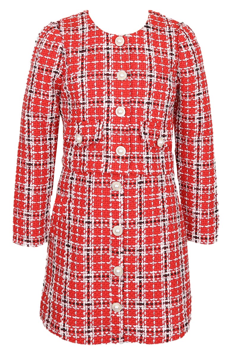 Zunie Kids' Bouclé Dress & Jacket Set, Main, color, Red/ Black