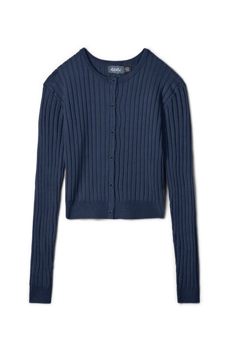 Wide Rib Button Front Knit Cardigan Sweater