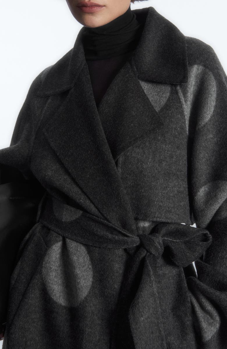 COS Oversized Belted Polka Dot Wool Blend Coat, Alternate, color, 