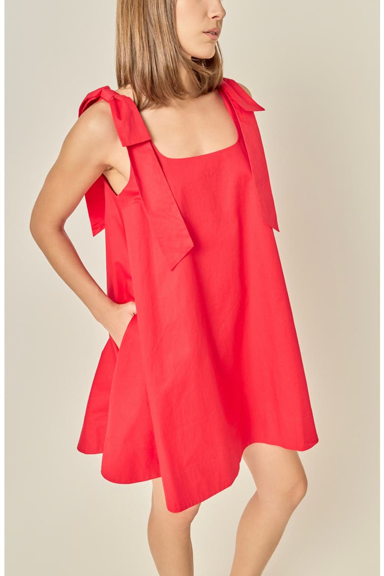 Bow Shoulder Sleeveless Cotton Minidress, Alternate, color, RED