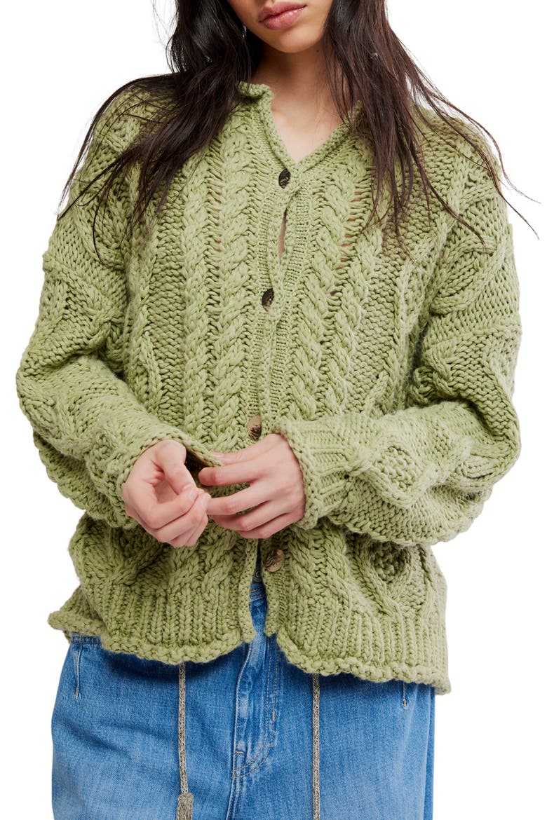 Opal Cable Knit Cardigan, Main, color, IGUANA