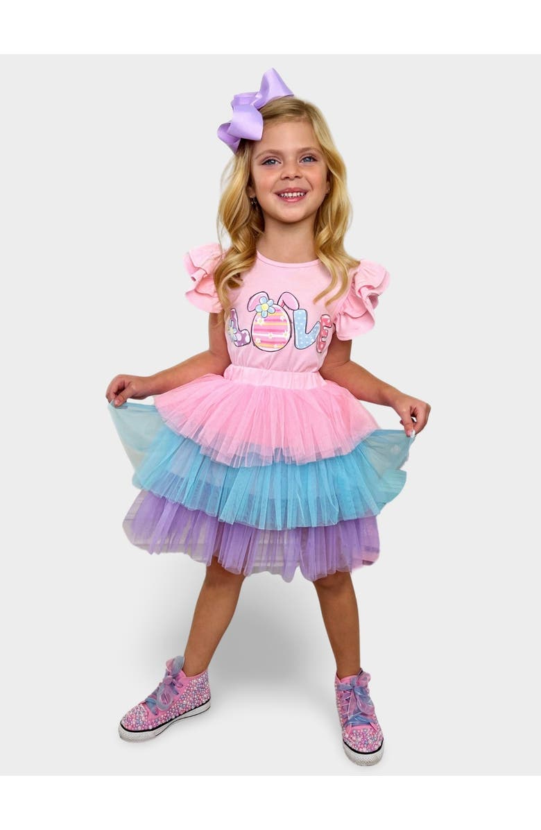 Mia Belle Girls Girls Love Easter Egg Top and Tutu Skirt Set, Main, color, Pink
