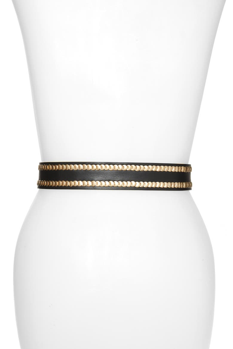 Studded Leather Belt, Alternate, color, BLACK
