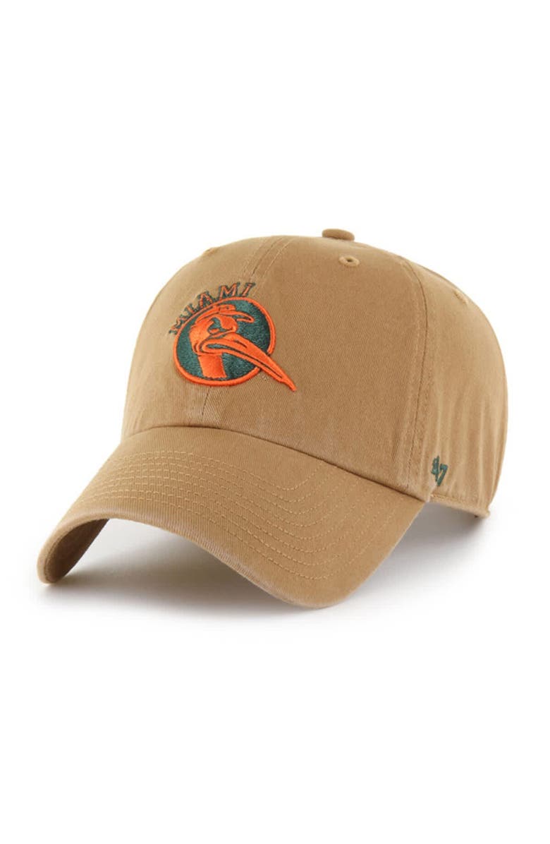 '47 Men's '47 Brown Miami Hurricanes Vault Clean Up Adjustable Hat, Main, color,