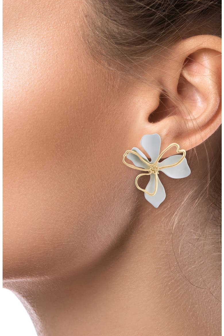 3D Double Flower Earrings, Alternate, color, WHITE/ GOLD
