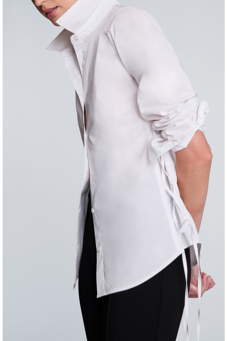 Tie Detail Button Front Shirt, Alternate, color, PURE WHITE