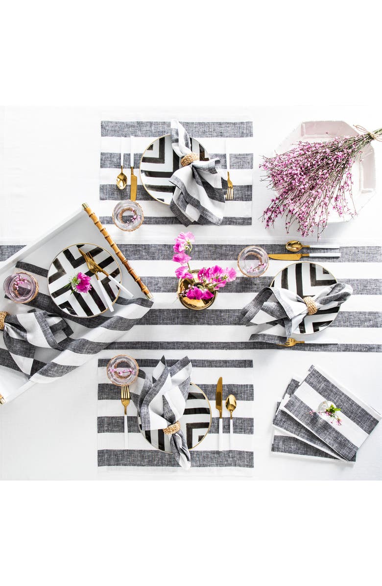 Solino Home Linen Table Runner for Dining Table, Holiday and Everyday Table Decor - Cabana Stripe, Alternate, color, Black And White