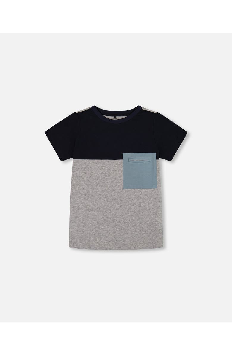 Deux par Deux Boy's Organic Cotton Colorblock Tee Gray, Navy And Teal, Main, color, 
