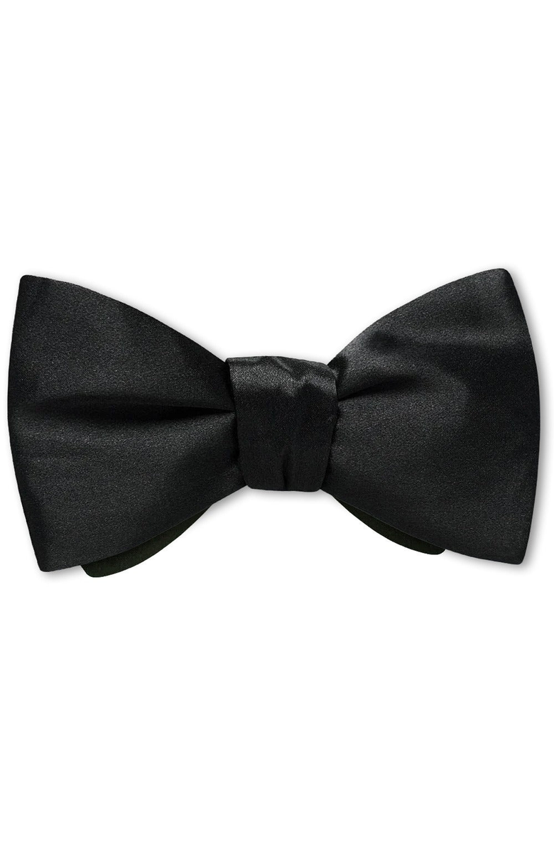Beau Ties of Vermont Black Charmeuse Bow Tie, Main, color, Freestyle