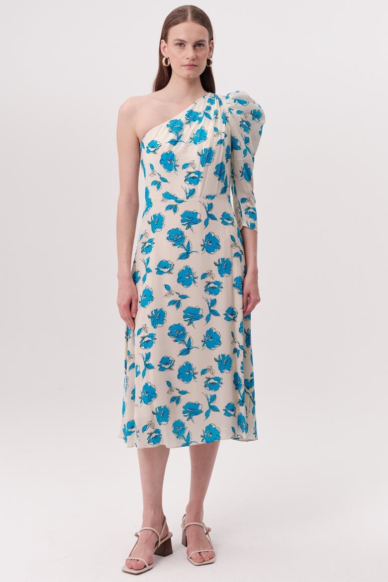 One Shoulder Floral Print Midi Dress, Main, color, MULTICOLOR