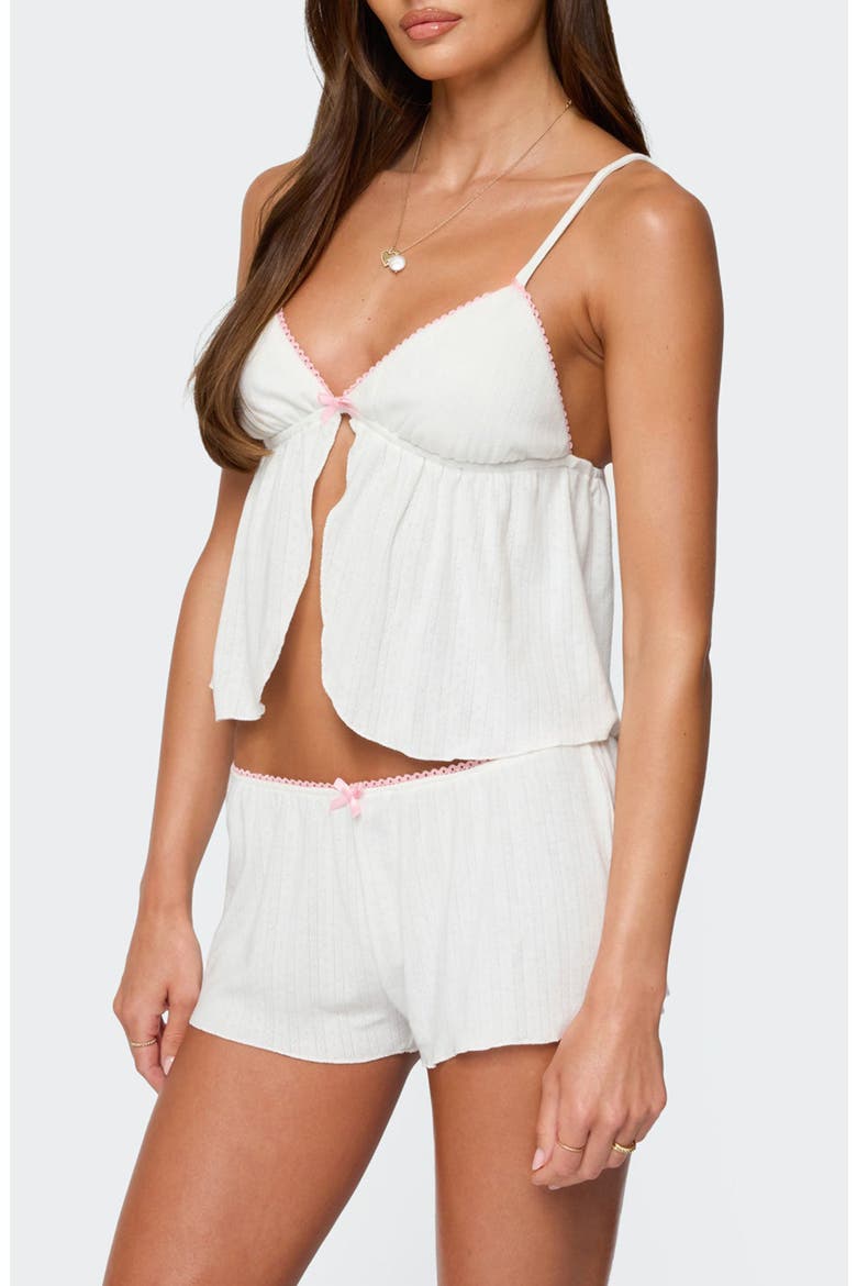 Linny Split Front Pointelle Crop Camisole, Alternate, color, WHITE