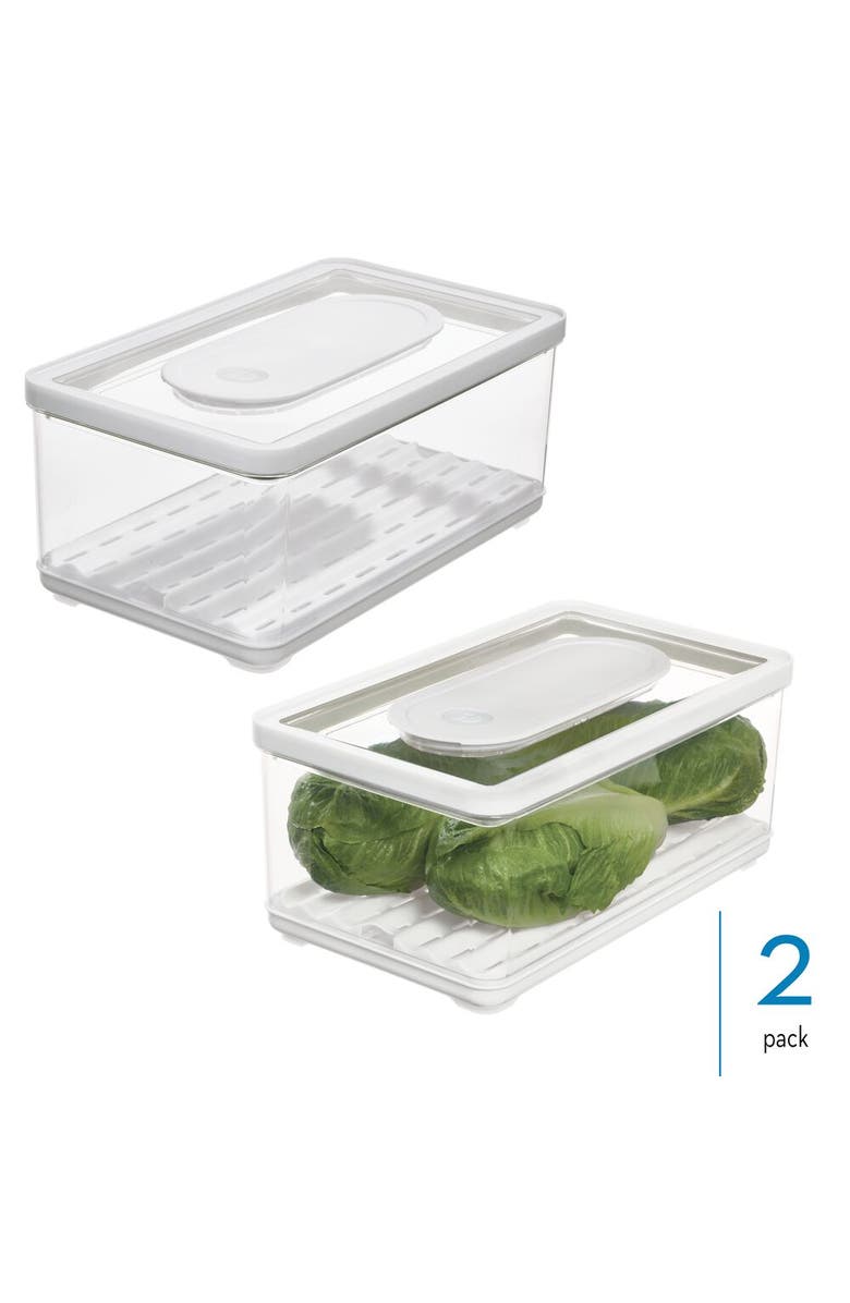 iDesign Large Fridge Produce Bin with Removable Drainage Tray and Lid - Set of 2 - Clear, Alternate, color, Clear/White/Green