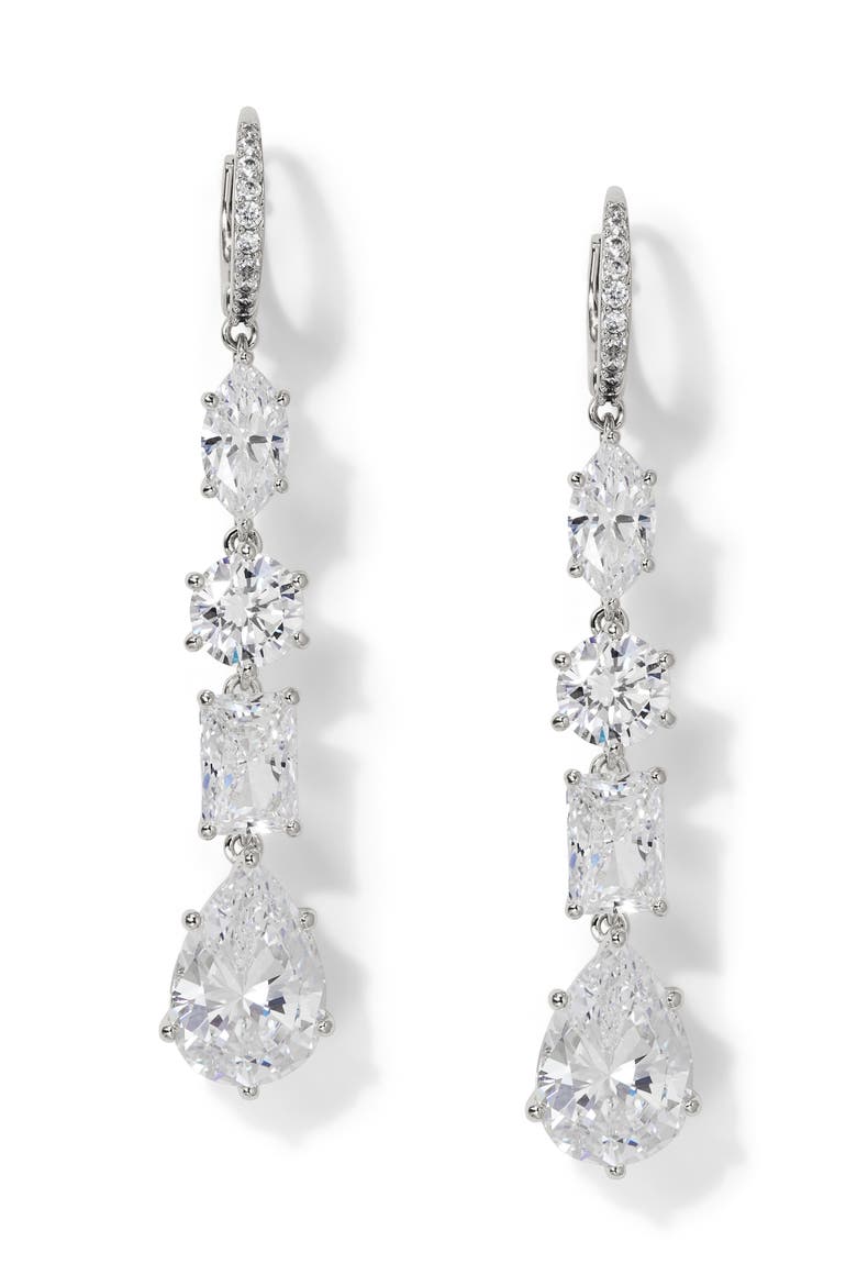 Beatrix Cubic Zirconia Drop Earrings, Main, color, RHODIUM