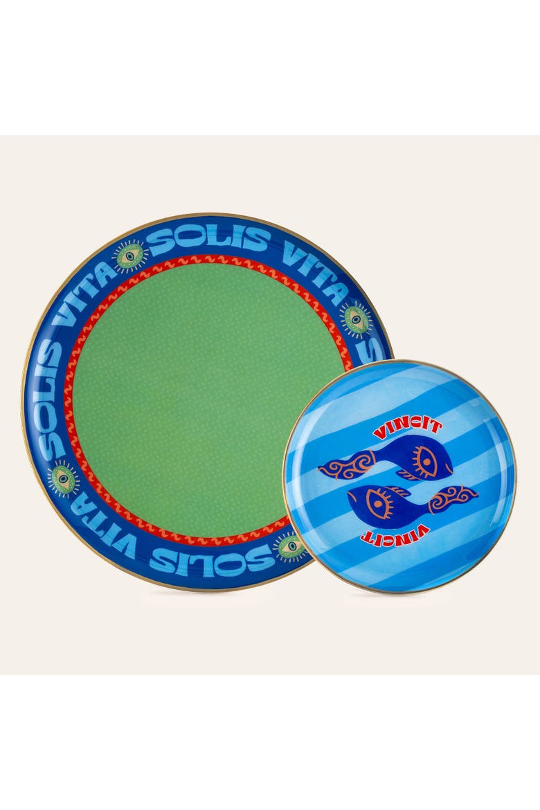 Solis Vita Metal Decorative Tray 2 Pcs Set, Main, color, Blue