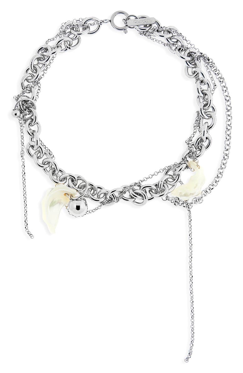 Justine Clenquet Lewis Mixed Chain & Seashell Necklace, Main, color, Palladium