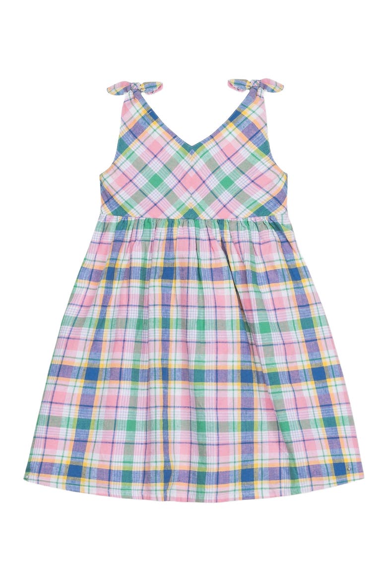Baby Girls' Organic Eyelet Bow Shoulder Dress, Infant, Main, color, Flower Show Plaid